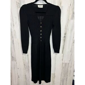 St. John Vintage Black Knit Dress Women's S V-Neck Knee Length Formal or casual‎